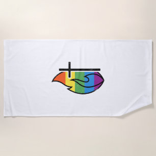 Rainbow Flame Cross Vintage Christian Vector Desig Beach Towel