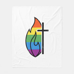 Rainbow Flame Cross Vintage Christian Vector Desig Fleece Blanket