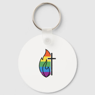 Rainbow Flame Cross Vintage Christian Vector Desig Key Ring