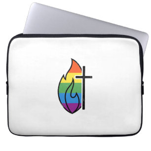 Rainbow Flame Cross Vintage Christian Vector Desig Laptop Sleeve