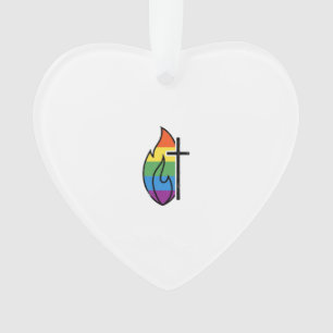 Rainbow Flame Cross Vintage Christian Vector Desig Ornament