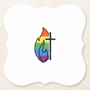 Rainbow Flame Cross Vintage Christian Vector Desig Paper Coaster