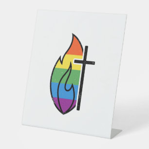 Rainbow Flame Cross Vintage Christian Vector Desig Pedestal Sign