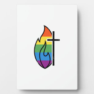 Rainbow Flame Cross Vintage Christian Vector Desig Plaque