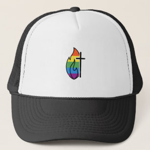 Rainbow Flame Cross Vintage Christian Vector Desig Trucker Hat
