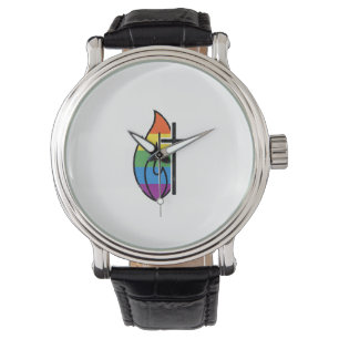 Rainbow Flame Cross Vintage Christian Vector Desig Watch
