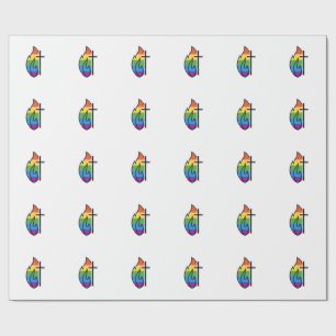 Rainbow Flame Cross Vintage Christian Vector Desig Wrapping Paper