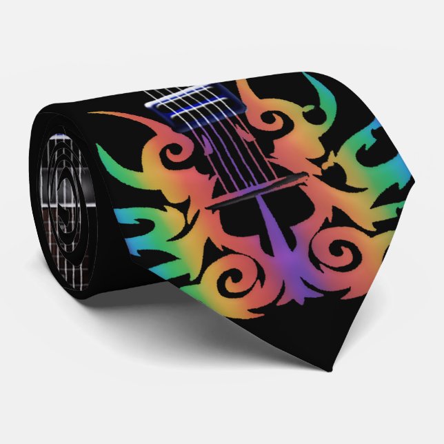 Rainbow Flames Electric Guitar Music Tie (Rolled)