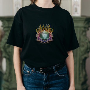 Rainbow Flames Wizards Fantasy D20 Women's T-Shirt