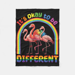 Rainbow Flamingo Together Its Okay To Be Different Fleece Blanket