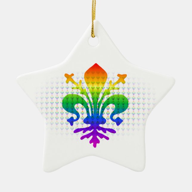 Rainbow Fleur-de-lis Ceramic Ornament (Front)
