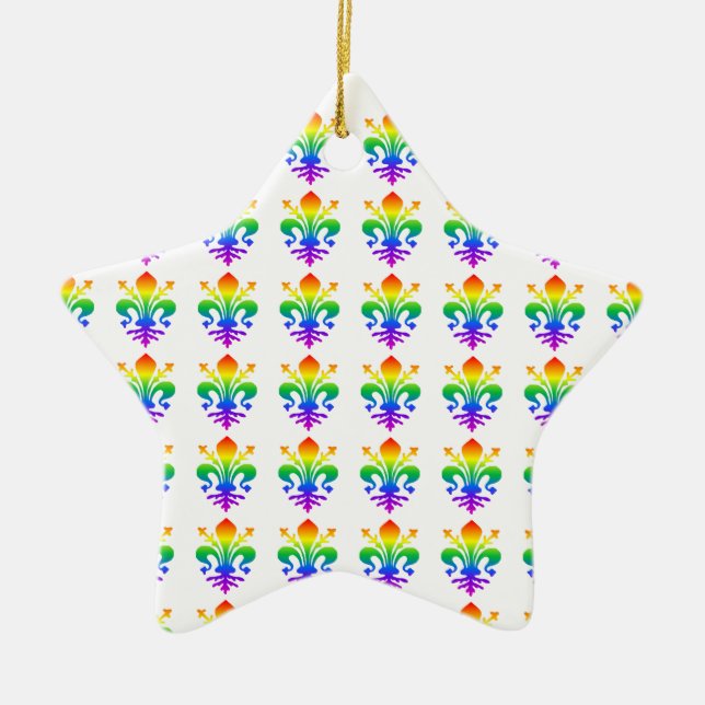 Rainbow Fleur-de-lis Ceramic Tree Decoration (Front)
