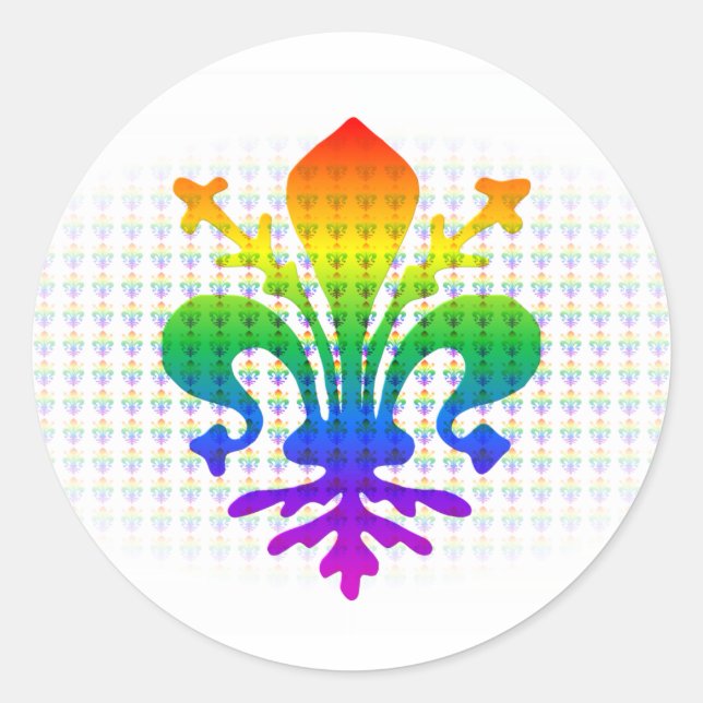 Rainbow Fleur-de-lis Classic Round Sticker (Front)