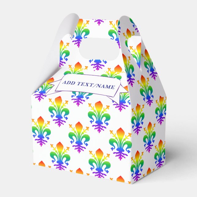 Rainbow Fleur-de-lis Custom Name Favour Box (Front Side)