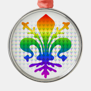 Rainbow Fleur-de-lis Metal Ornament