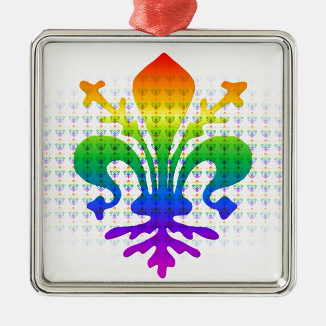 Rainbow Fleur-de-lis Metal Ornament (Front)