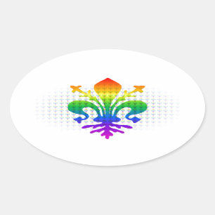 Rainbow Fleur-de-lis Oval Sticker