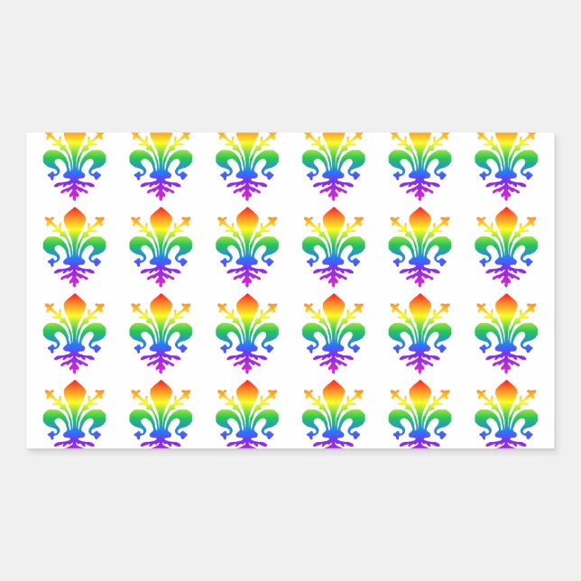 Rainbow Fleur-de-lis Rectangular Sticker (Front)