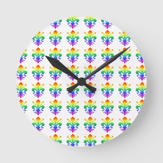Rainbow Fleur-de-lis Round Clock (Front)
