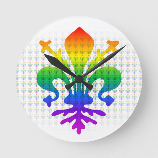 Rainbow Fleur-de-lis Round Clock (Front)