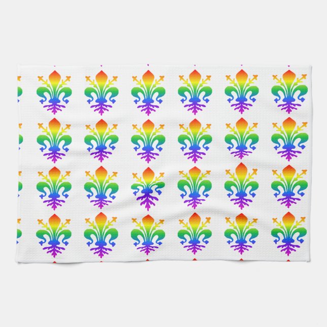 Rainbow Fleur-de-lis Tea Towel (Horizontal)