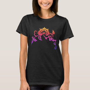 Rainbow Floral And Leaves Stencil Art  T-Shirt