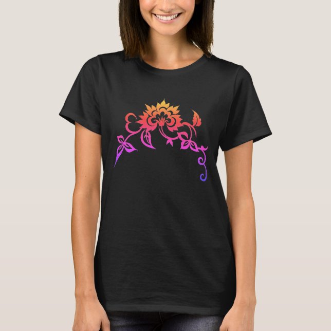 Rainbow Floral And Leaves Stencil Art  T-Shirt (Front)
