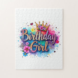 Rainbow Floral Birthday Girl Jigsaw Puzzle