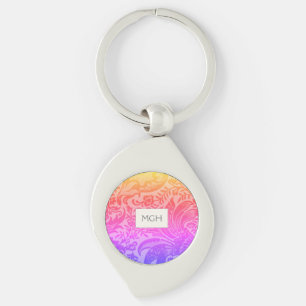 Rainbow Floral Botanical Monogram Key Ring