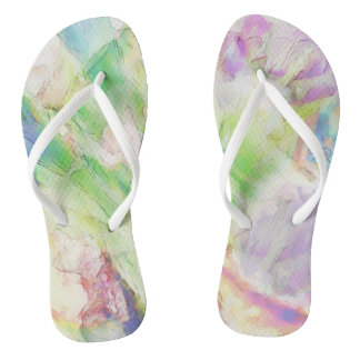 Rainbow Floral Flip Flops with White Strap