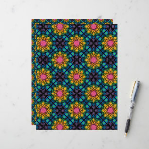 Rainbow Floral Fountain Mandala Diamond Tile