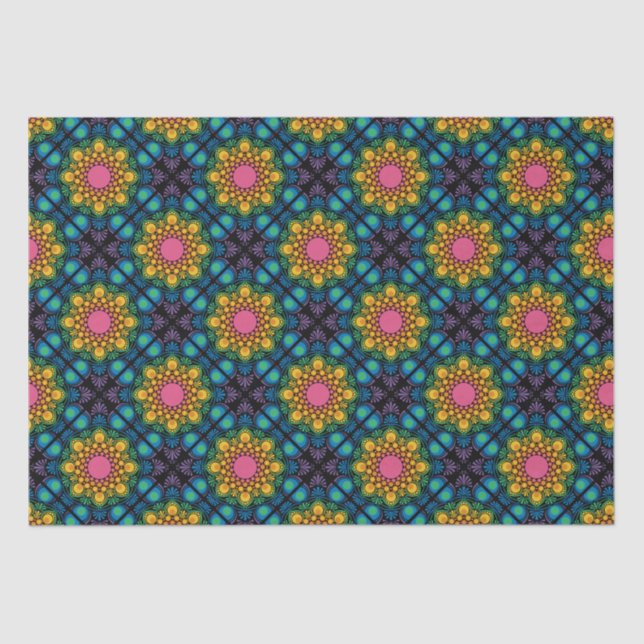 Rainbow Floral Fountain Mandala Diamond Tile Tissue Paper (Front)