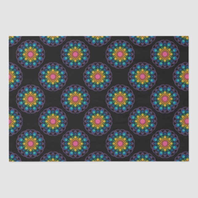Rainbow Floral Fountain Mandala Polka Dots Tissue Paper (Front)