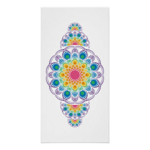 Rainbow Floral Fountain Ornamental Dot Mandala Poster