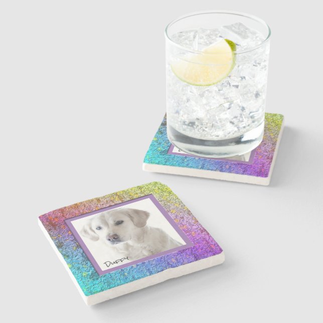 [Rainbow Floral Frame] Abstract Stone Coaster (Side)