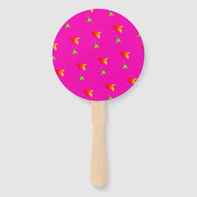 Rainbow Floral Hot Pink  Hand Fan (Front)