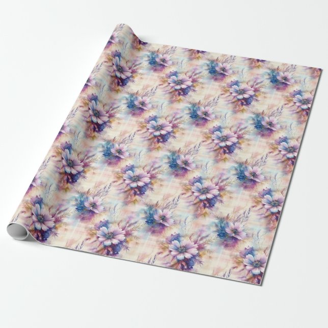 Rainbow Floral on Textured Background Wrapping Paper (Unrolled)