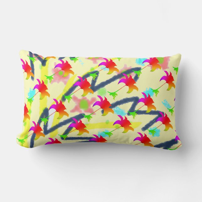 Rainbow Floral Pattern  Lumbar Cushion (Front)