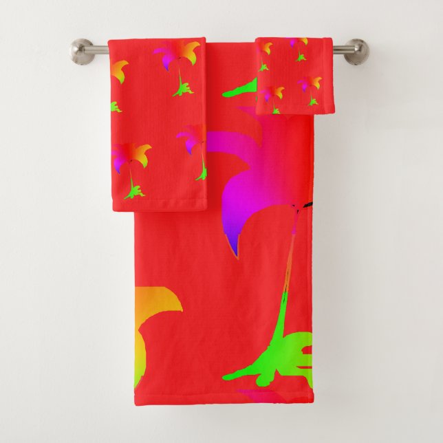 Rainbow Floral Red  Bath Towel Set (Insitu)