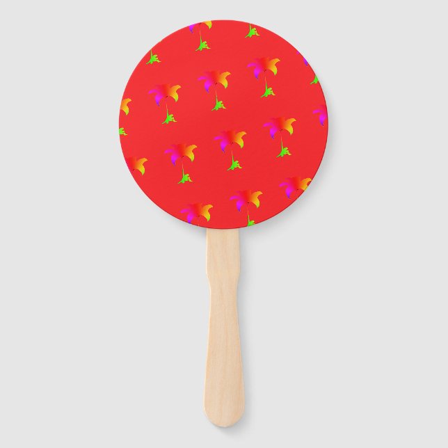 Rainbow Floral Red  Hand Fan (Front)