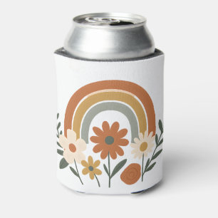 Rainbow Floral Retro Can Cooler