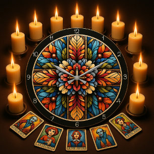 Rainbow Floral Stained Glass Cross Large Clock