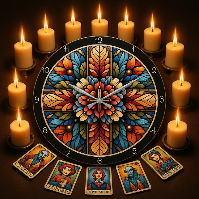 Rainbow Floral Stained Glass Cross  Large Clock (Creator Uploaded)