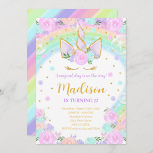 Rainbow Floral Unicorn Birthday Invitation