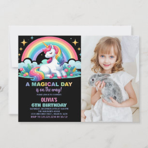 Rainbow Floral Unicorn Birthday Invitations photo