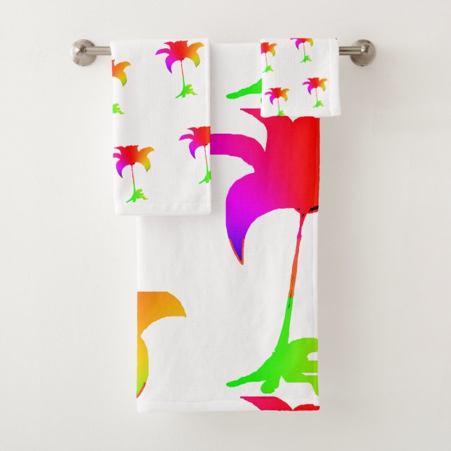 Rainbow Floral White  Bath Towel Set (Insitu)
