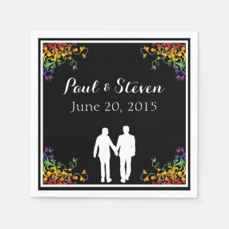 Rainbow Flourishes Gay Wedding Cocktail Napkins