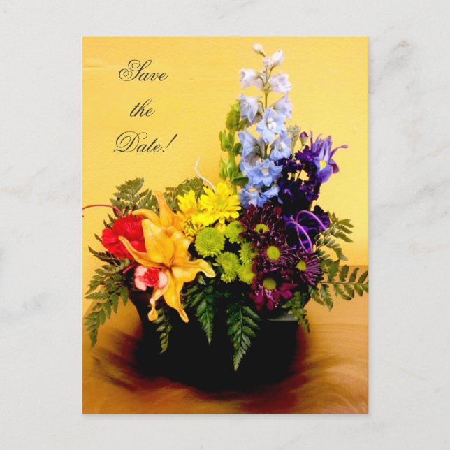 Rainbow flower arrangement Save the Date Announcement Postcard (Front)