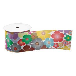 Rainbow flower blooms ribbon satin ribbon