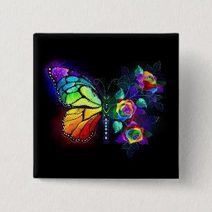 Rainbow flower butterfly 15 cm square badge